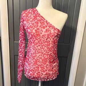 NWT Baum Und Pferdgarten Jamaica One Shoulder Pink Leopard Print Top Size Med